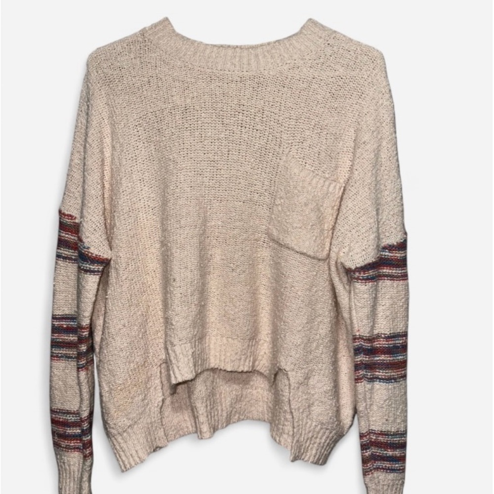 Vintage Havana Cream Sweater with Striped Sleeves